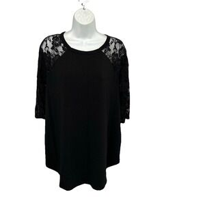 Zenana Women's Large Black Pullover Top Lace Floral‎ Sheer Sleeves Gothic Witchy